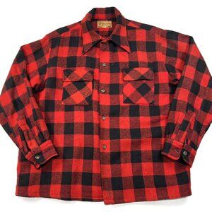 Davega Sportswear Wool Flannel Buffalo Check Work Shirt Red Black Mens Large VTG